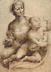 Madonna und Kind, Zeichnung von Leonardo da Vinci. Gabinetto dei Disegni e delle Stampe, Uffizien-Galerie, Florenz